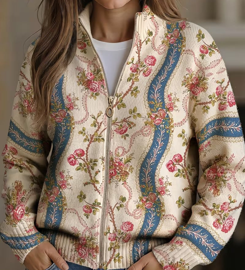Carlotta - Cardigan mit Blumen-Bordüre