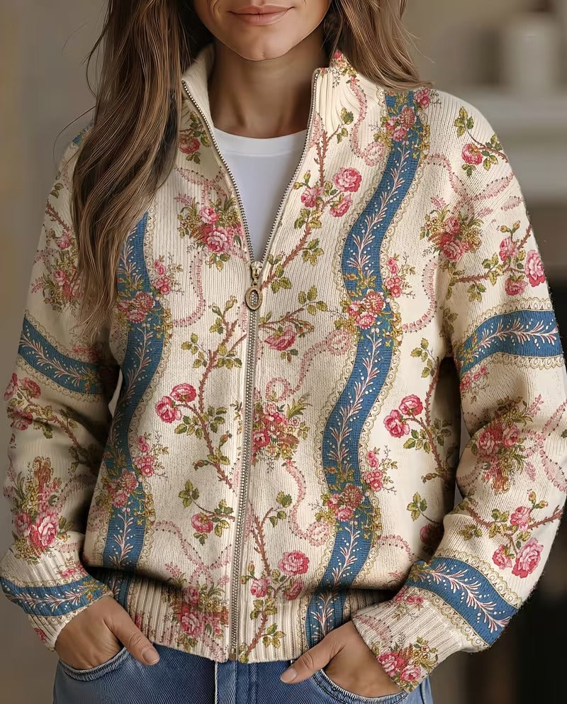 Carlotta - Cardigan mit Blumen-Bordüre