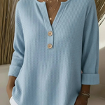 Nina - Strukturierter Pullover mit Knöpfen in Blau