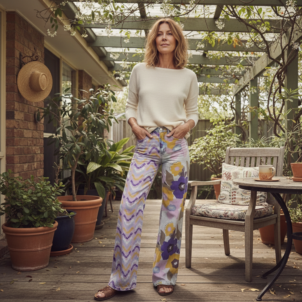 Simone - Weite Boho-Hose mit Kunst-Print