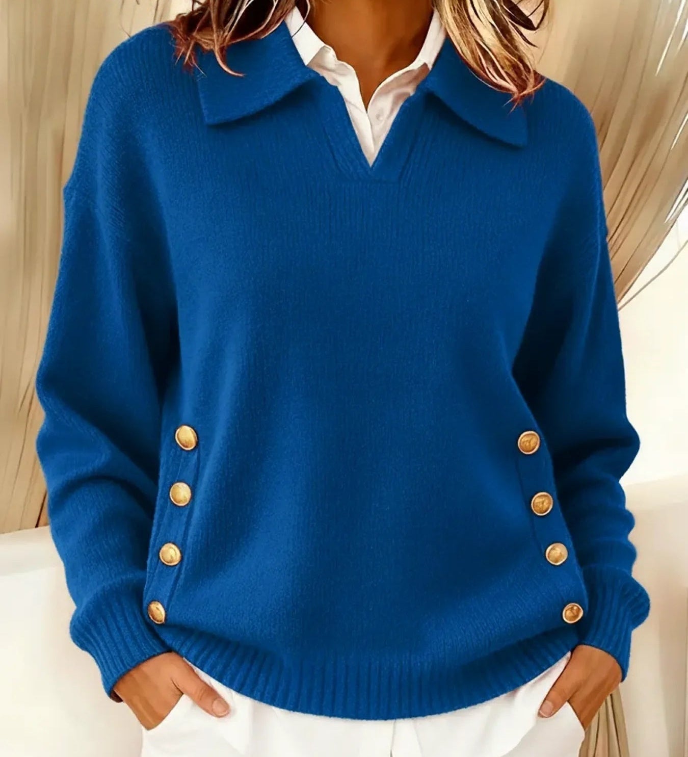 Michaela - Pullover mit Kragen in Blau