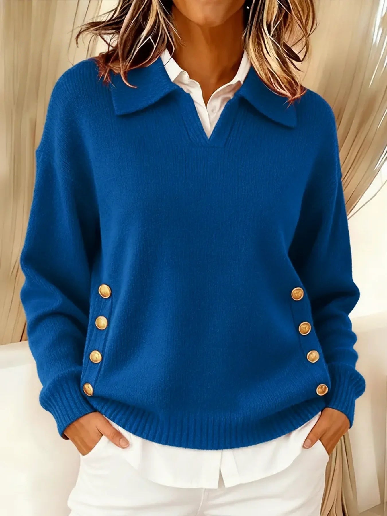 Michaela - Pullover mit Kragen in Blau