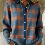 Antje - Weiche karierte Strickjacke - Blau