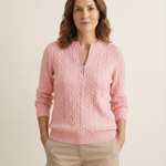 Maren - Zopfstrick-Pullover mit Zip in Altrosa