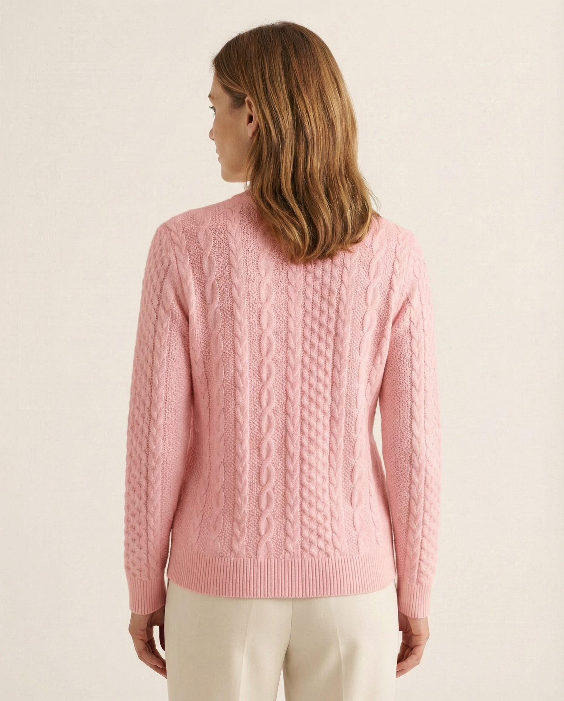 Maren - Zopfstrick-Pullover mit Zip in Altrosa