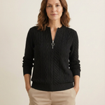Franziska - Zopfstrick-Pullover mit Zip in Anthrazit