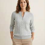 Johanna - Zopfstrick-Pullover mit Zip in Hellgrau