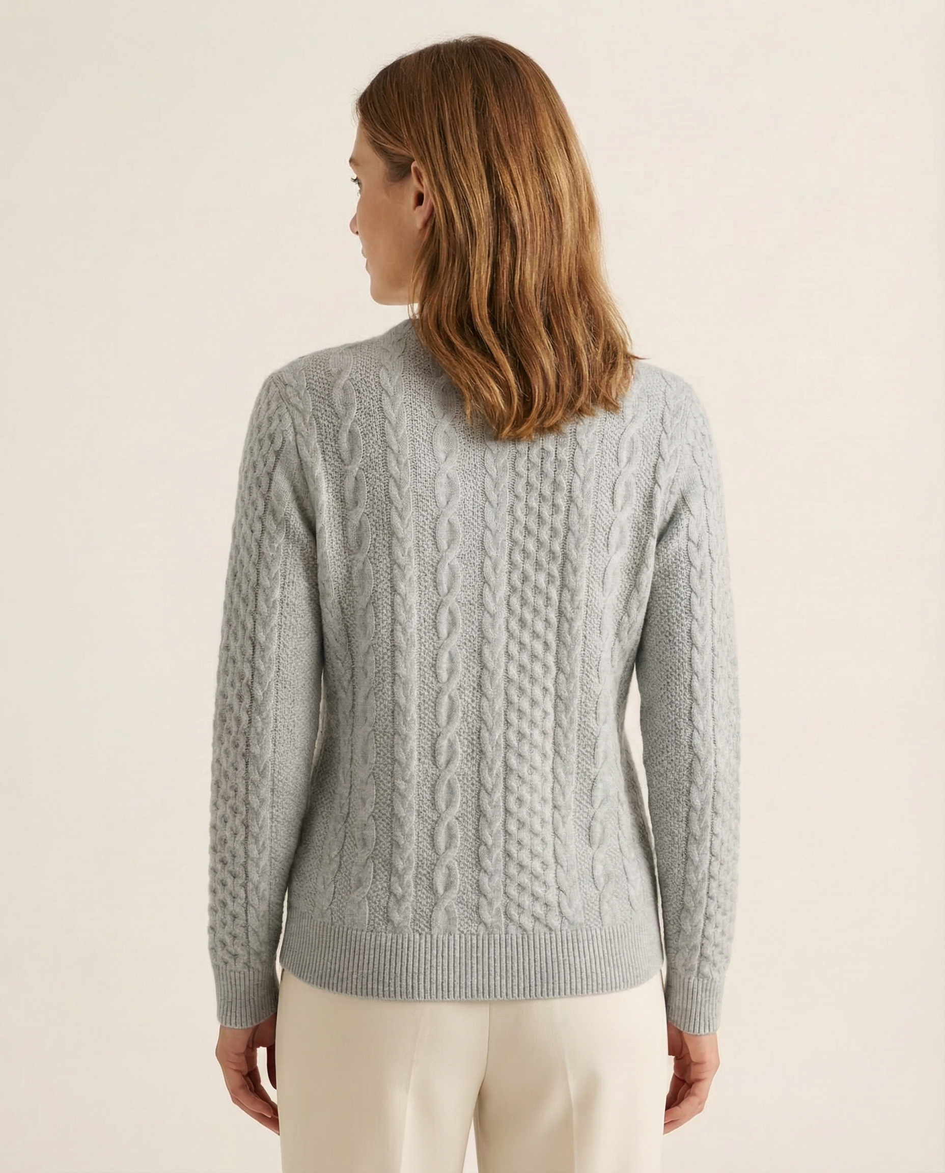 Johanna - Zopfstrick-Pullover mit Zip in Hellgrau