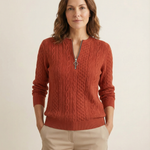 Cornelia - Zopfstrick-Pullover mit Zip in Rostrot