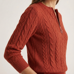 Cornelia - Zopfstrick-Pullover mit Zip in Rostrot