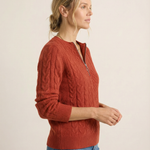 Cornelia - Zopfstrick-Pullover mit Zip in Rostrot