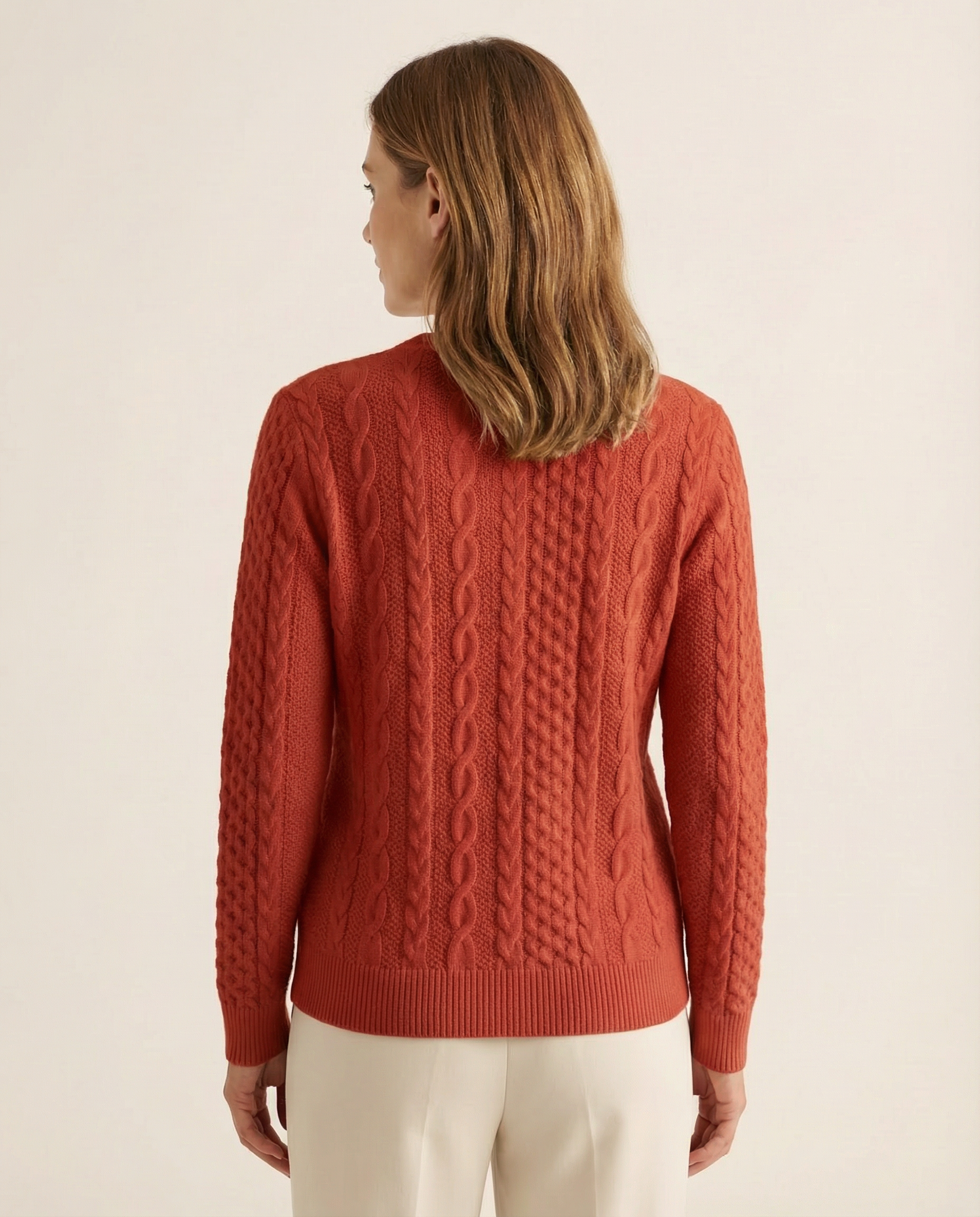 Cornelia - Zopfstrick-Pullover mit Zip in Rostrot