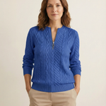 Jasmin - Zopfstrick-Pullover mit Zip in Blau
