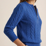Jasmin - Zopfstrick-Pullover mit Zip in Blau