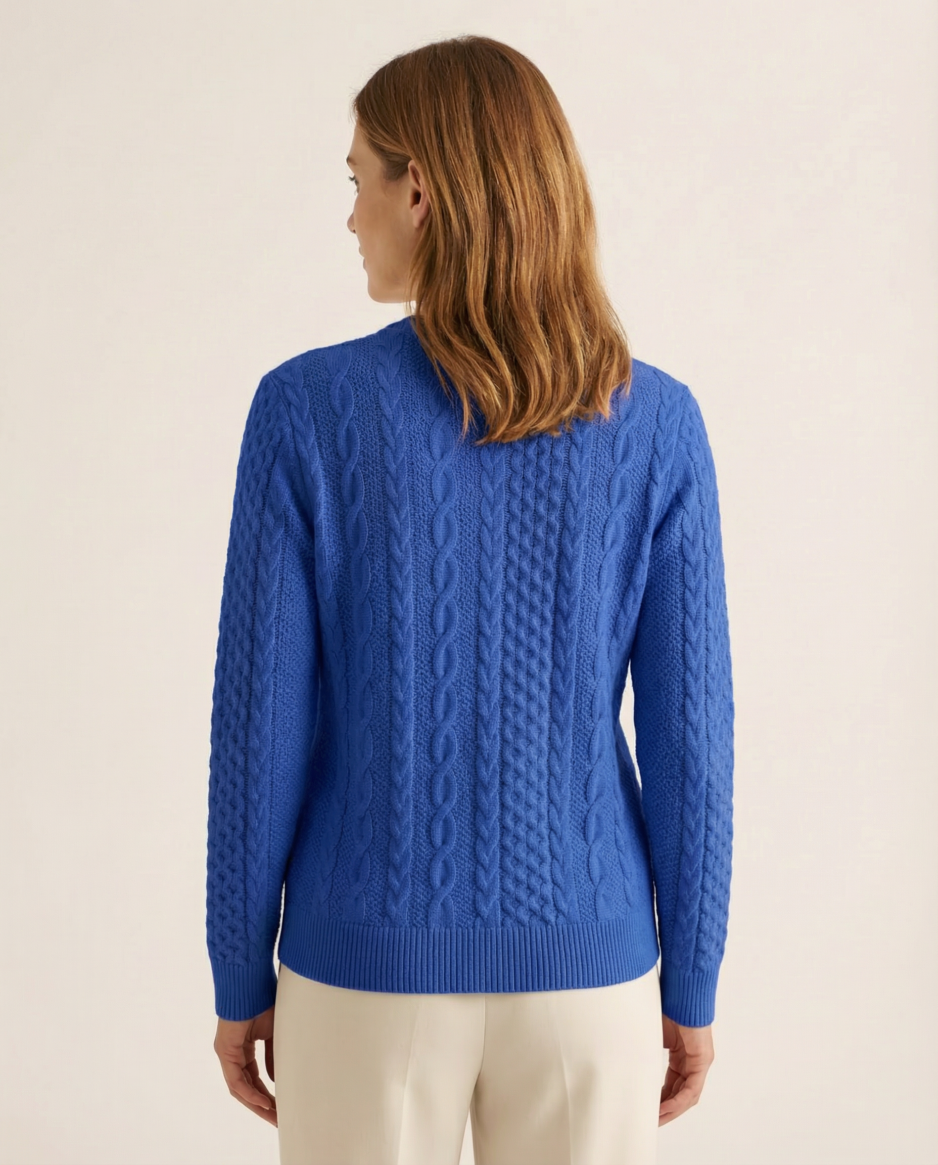 Jasmin - Zopfstrick-Pullover mit Zip in Blau