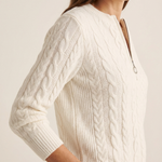 Christine - Zopfstrick-Pullover mit Zip in Creme