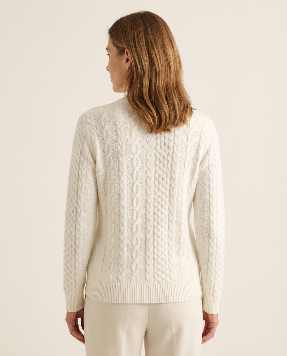 Christine - Zopfstrick-Pullover mit Zip in Creme