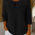 Sandra - Langer Pullover mit Schleifenkragen in Schwarz