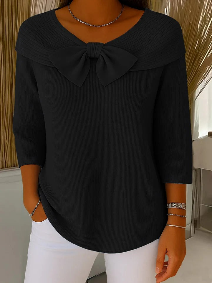 Sandra - Langer Pullover mit Schleifenkragen in Schwarz