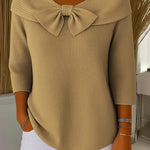Sandra - Langer Pullover mit Schleifenkragen in Khaki