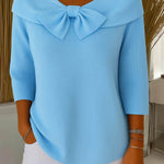 Sandra - Langer Pullover mit Schleifenkragen in Blau