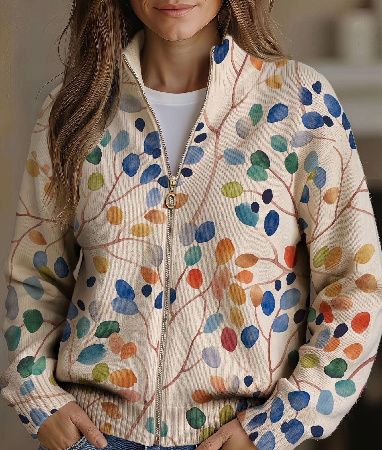 Elisa - Cardigan mit Blätter-Muster