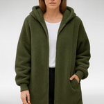 Kerstin - Kuscheliger Teddymantel - Armeegrün