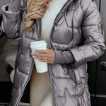 Christine - Lange warme Steppjacke - Grau