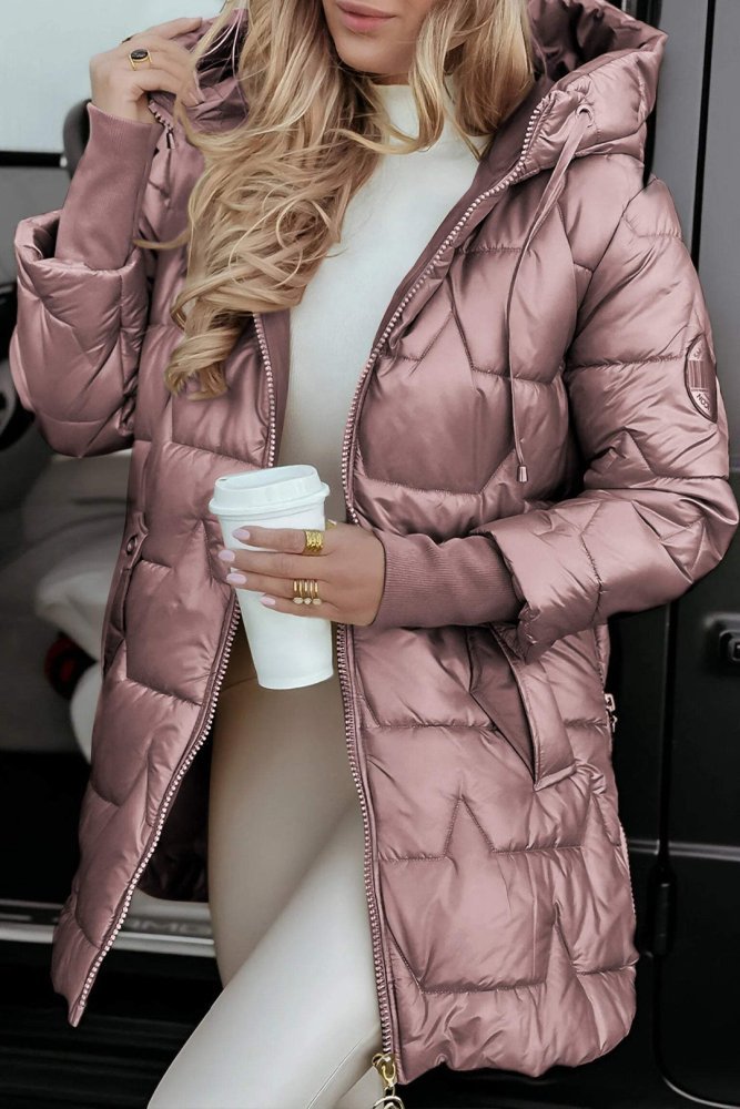Christine - Lange warme Steppjacke - Pink