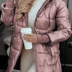 Christine - Lange warme Steppjacke - Pink