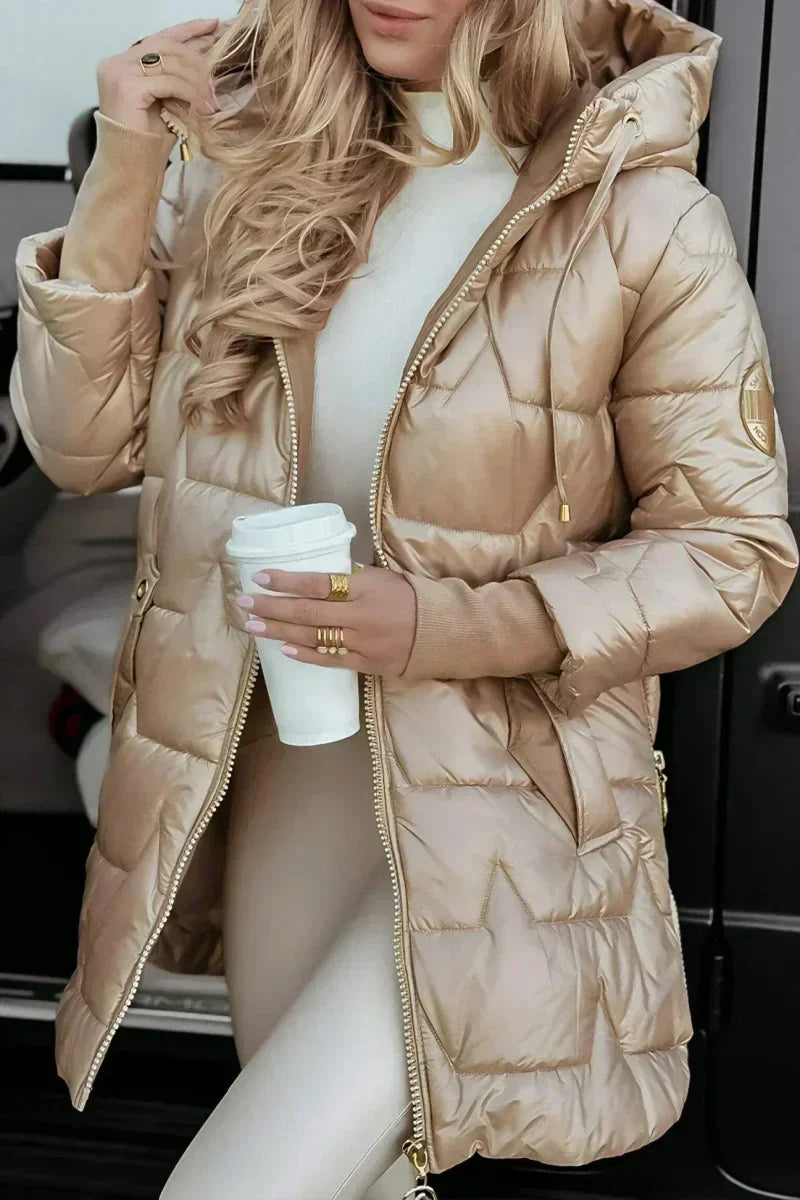 Christine - Lange warme Steppjacke - Beige