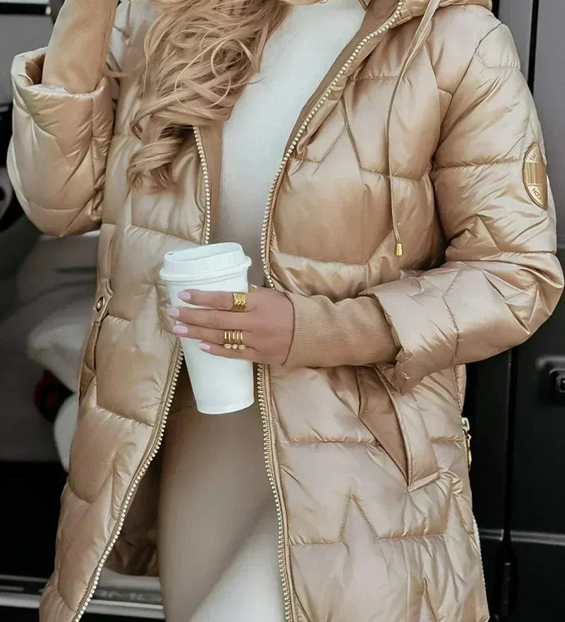 Christine - Lange warme Steppjacke - Beige
