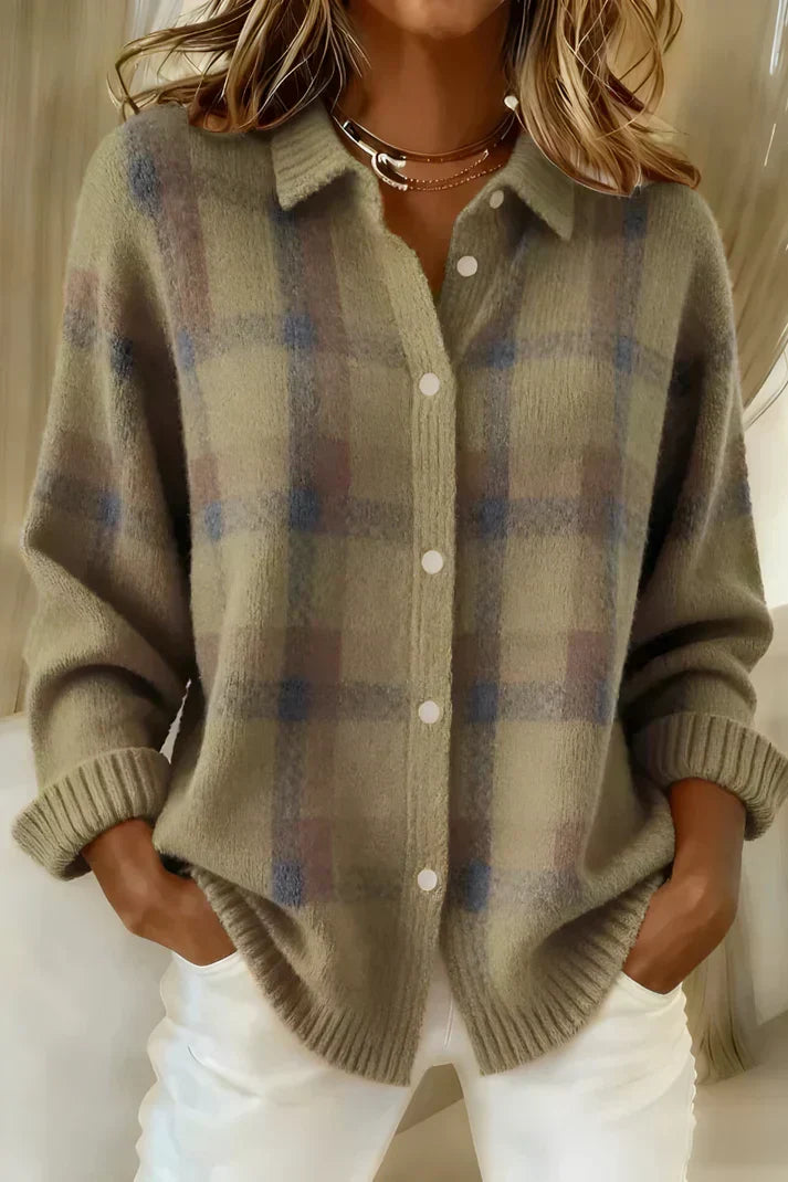 Anja - Weiche Hemd-Strickjacke in Braun