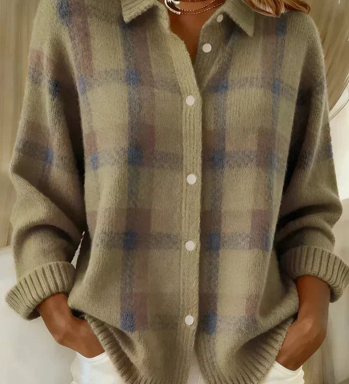 Anja - Weiche Hemd-Strickjacke in Braun