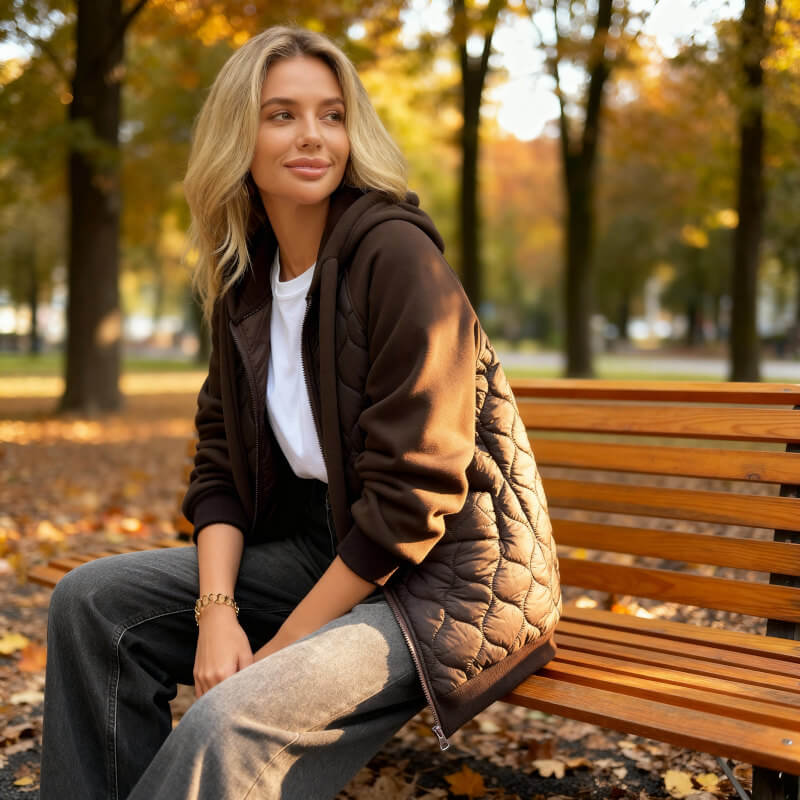 Svenja - Gesteppte Kapuzenjacke - Kastanienbraun