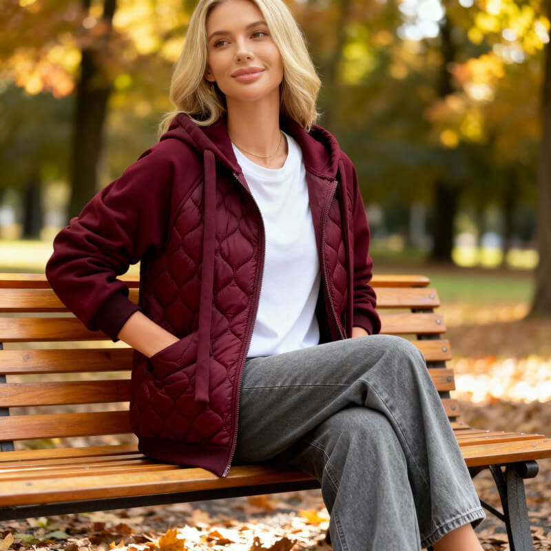 Svenja - Gesteppte Kapuzenjacke - Kastanienrot