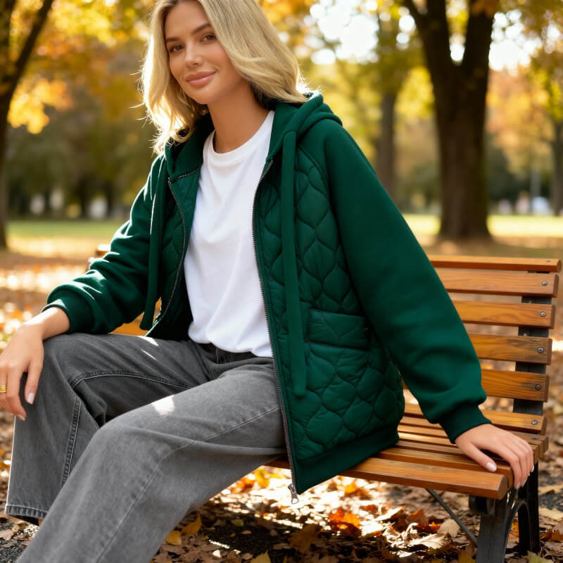 Svenja - Gesteppte Kapuzenjacke - Waldgrün