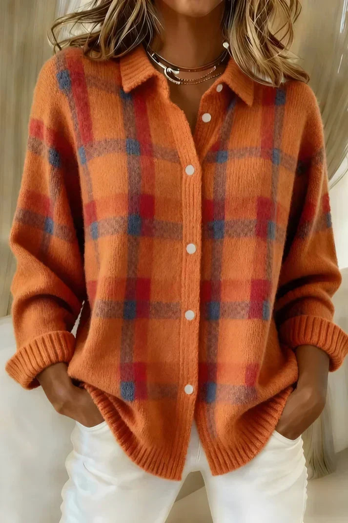 Anja - Weiche Hemd-Strickjacke in Orange