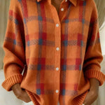Antje - Weiche karierte Strickjacke - Orange
