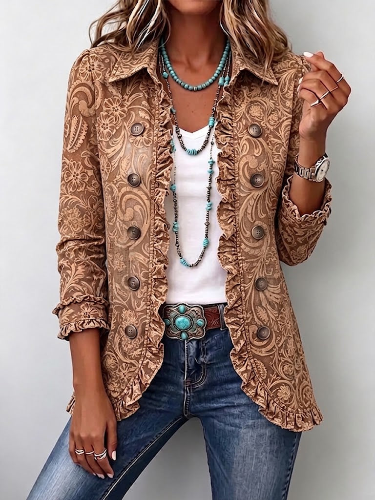 Dorothea - Florale Rüschenjacke im Vintage-Stil