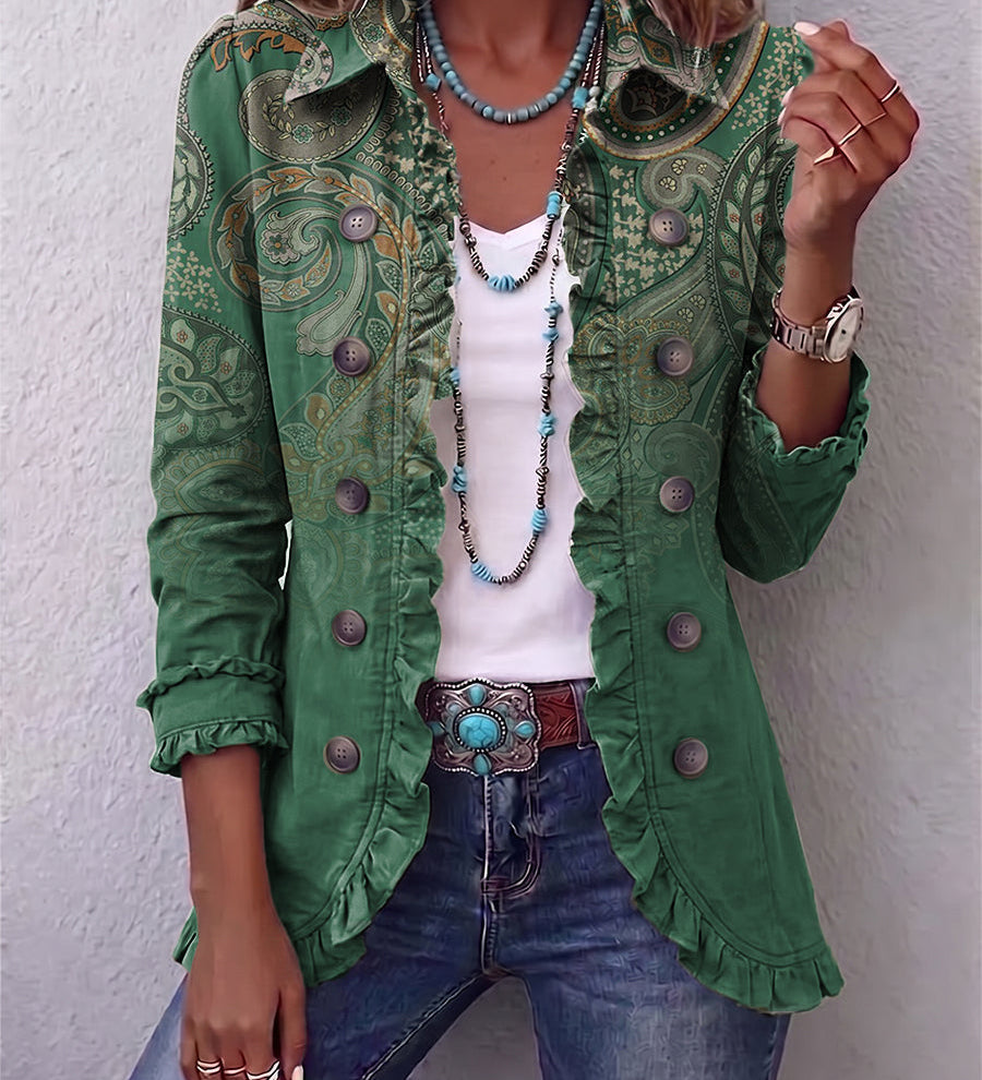Pia - Grüne Paisley-Rüschenjacke