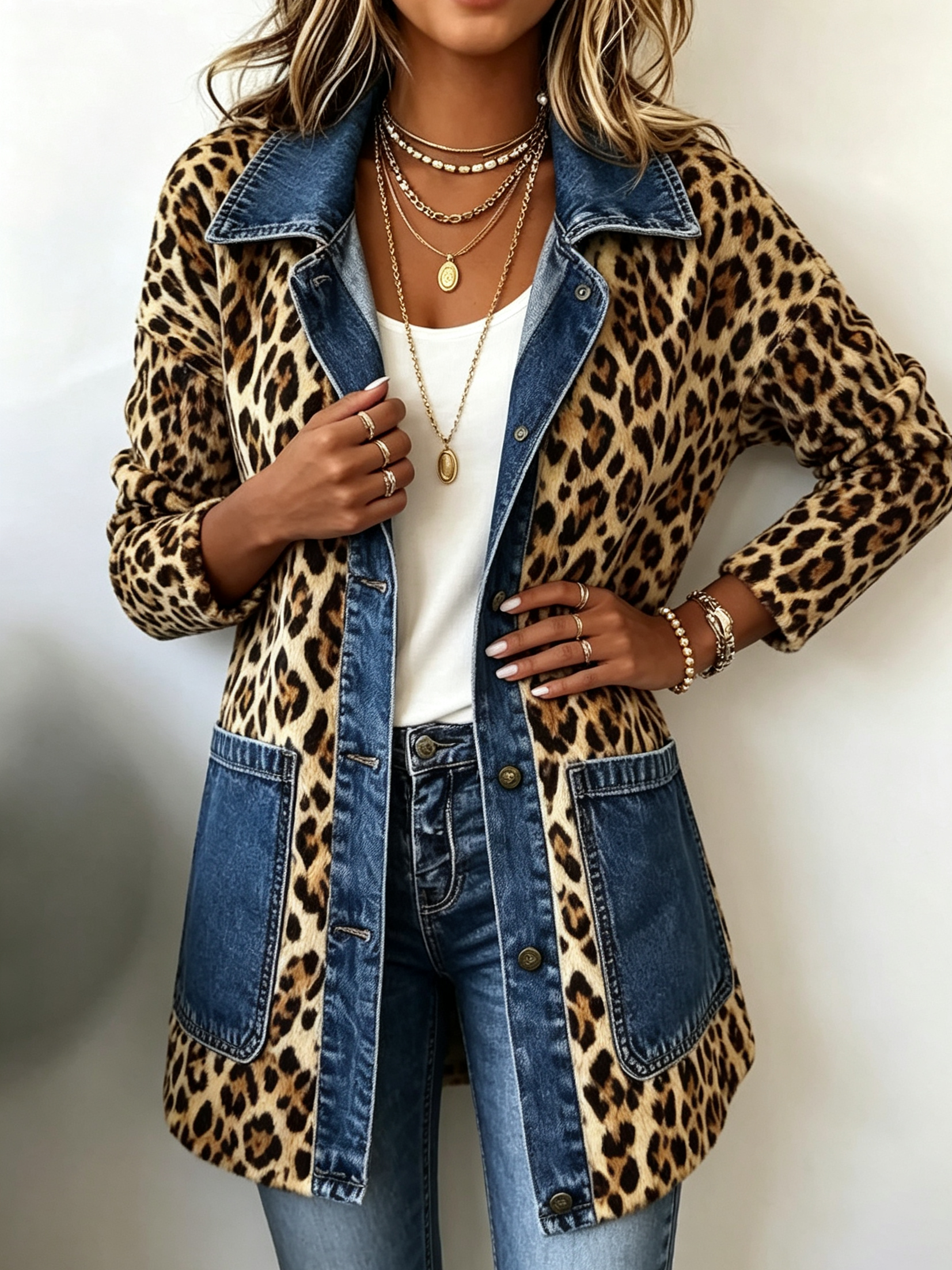 Tabea - Lange Leoparden-Kontrastjacke