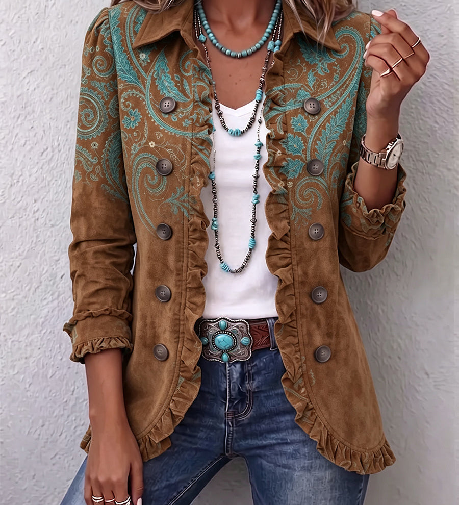 Emma - Braune Paisley-Rüschenjacke