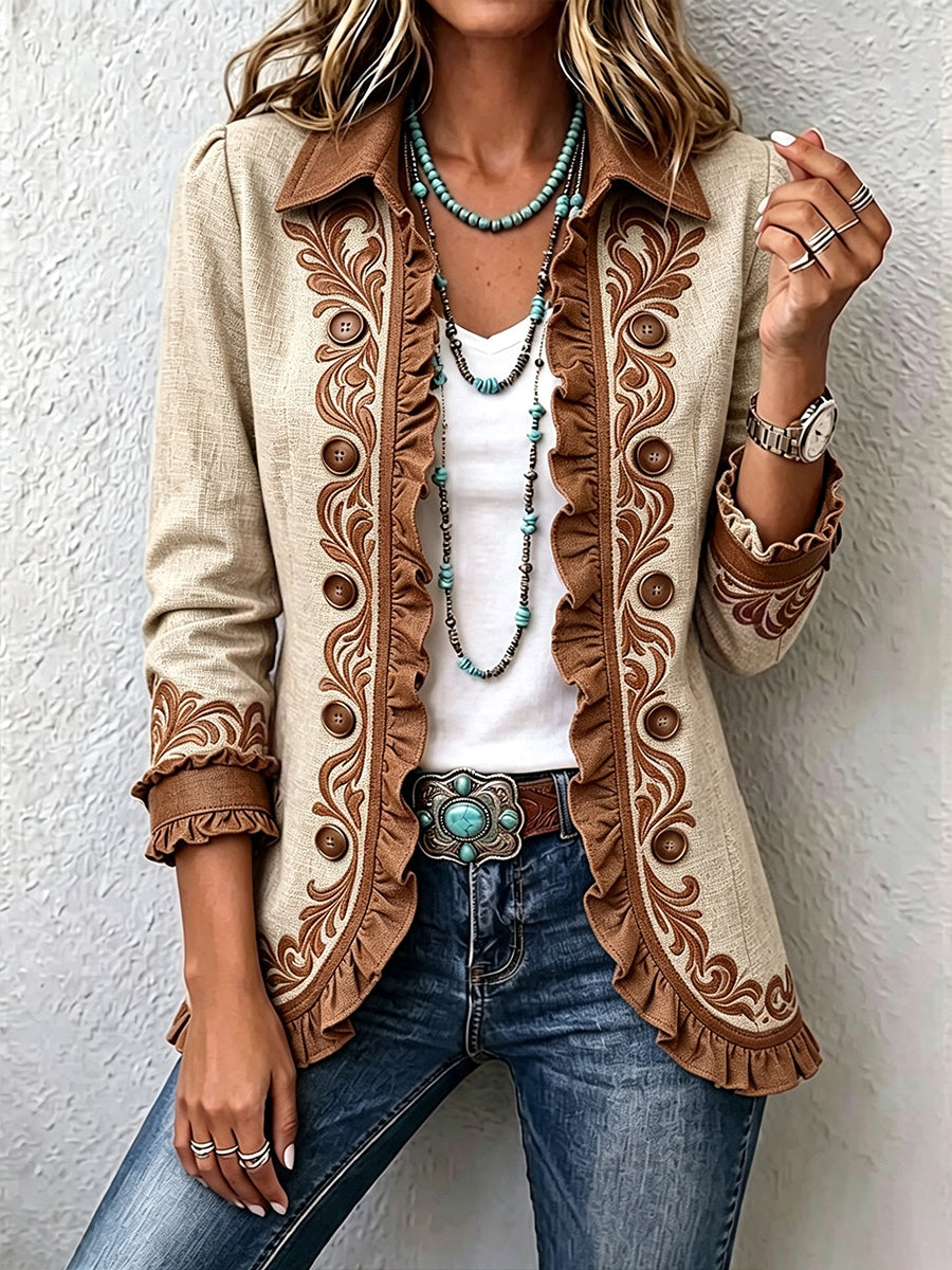 Sabrina - Bestickte florale Rüschenjacke