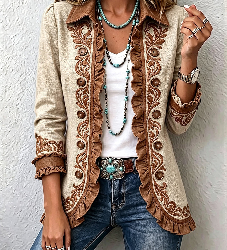 Sabrina - Bestickte florale Rüschenjacke