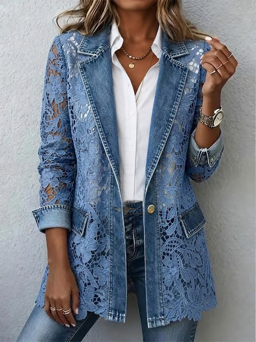 Steffi - Blauer Blazer mit Ornament-Detail