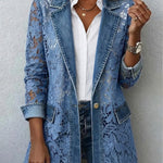 Steffi - Blauer Blazer mit Ornament-Detail