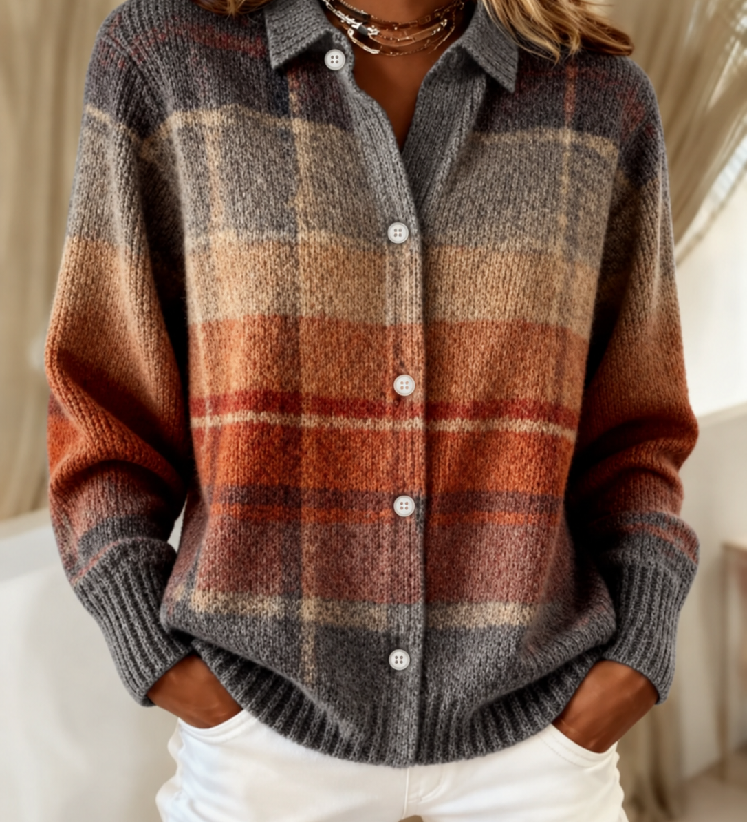 Insa - Karierte Strickjacke im Ombré