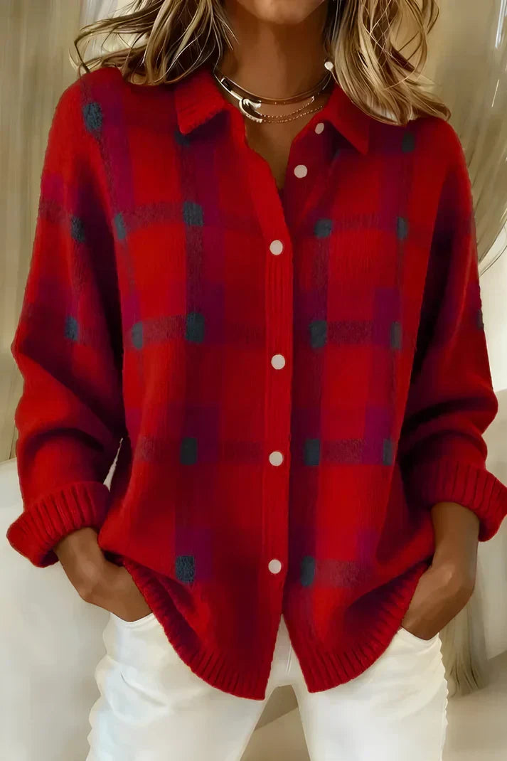 Anja - Weiche Hemd-Strickjacke in Rot