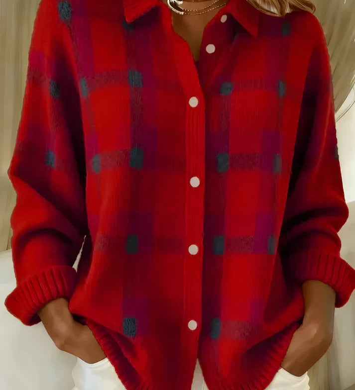 Anja - Weiche Hemd-Strickjacke in Rot